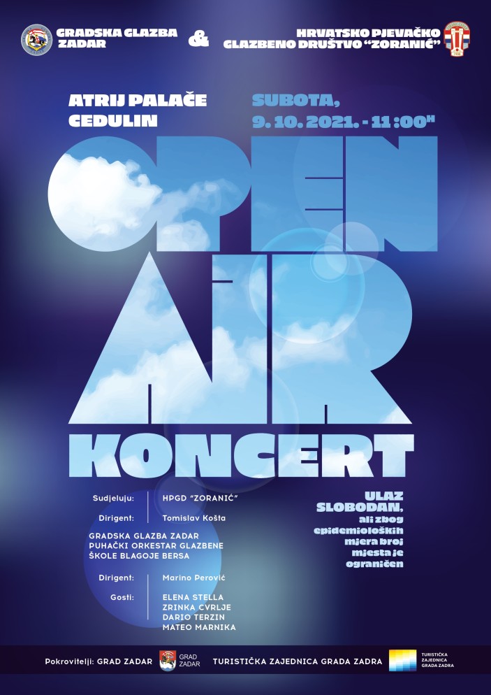 Open air koncert I Hrvatsko pjevačko glazbeno društvo “Zoranić” i Gradska glazba Zadar