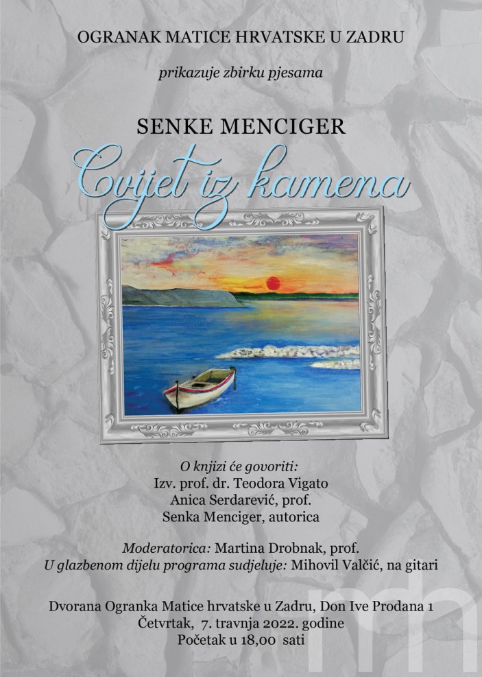Predstavljanje zbirke pjesama I Senka Menciger: Cvijet iz kamena