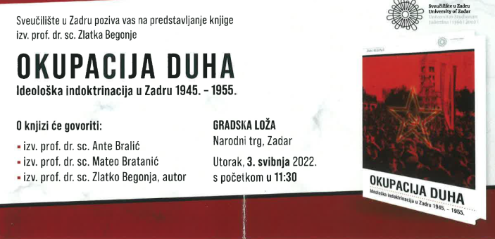 Promocija knjige I "Okupacija duha: Ideološka indoktrinacija u Zadru 1945. – 1955."