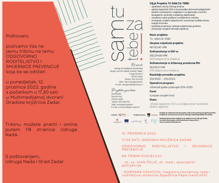 Najava javne tribine: Odgovorno roditeljstvo i smjernice prevencije
